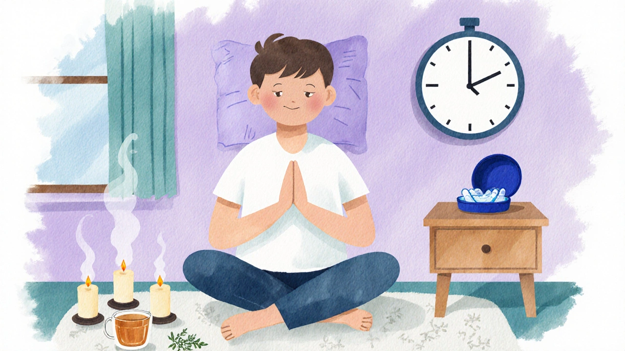 Klidná večerní meditace s čajem a připraveným chráničem.