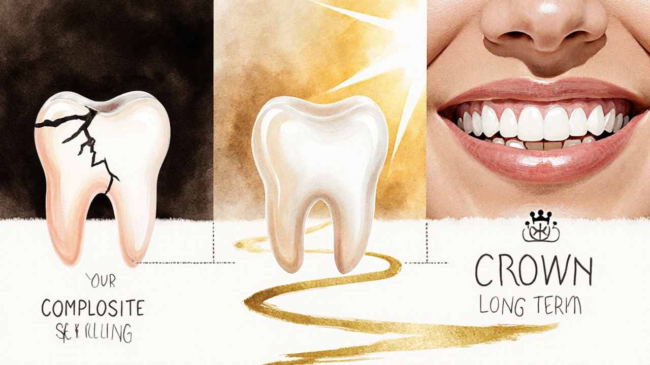 Časová osa přeměny poškozeného zubu na dokonalý úsměv.