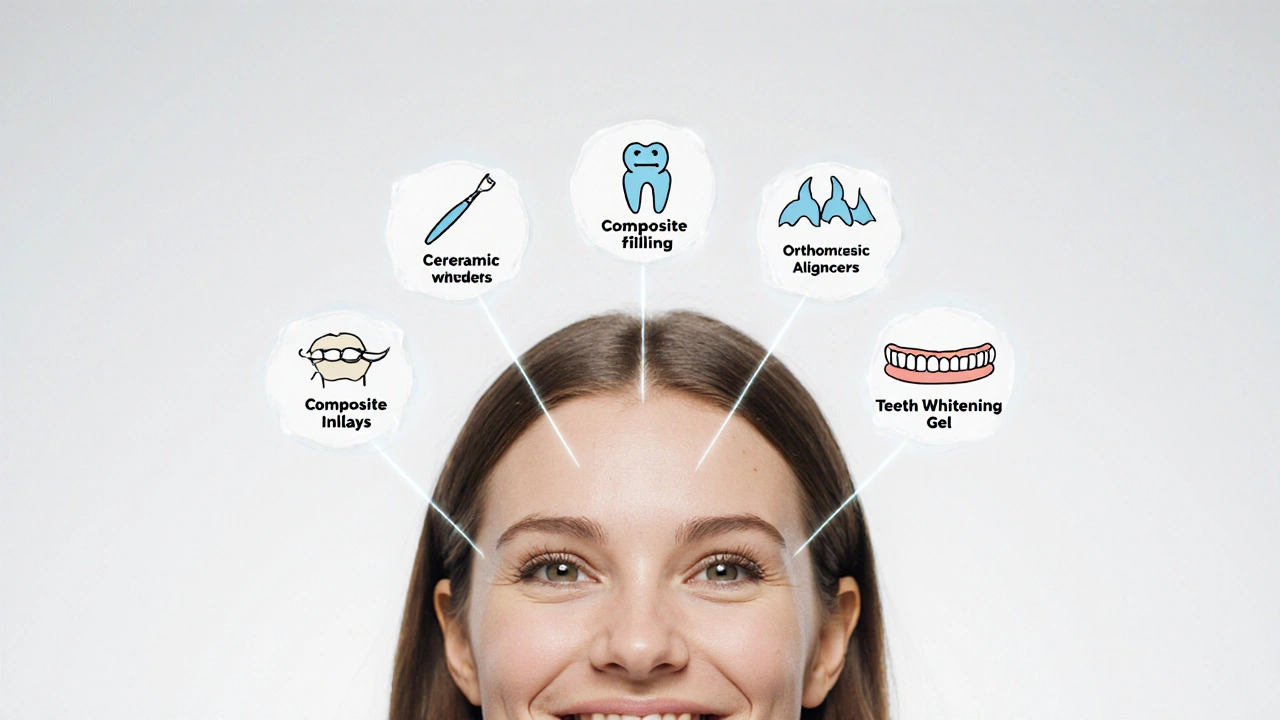 Pět alternativ pro úpravu předních zubů jako ikony nad úsměvem