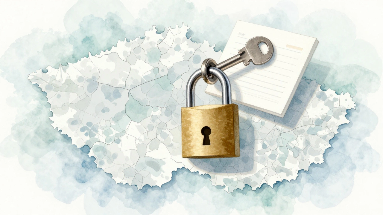 Klíč odemyká zámek na zubní kartě, symbolizující svobodu změny zubního lékaře.