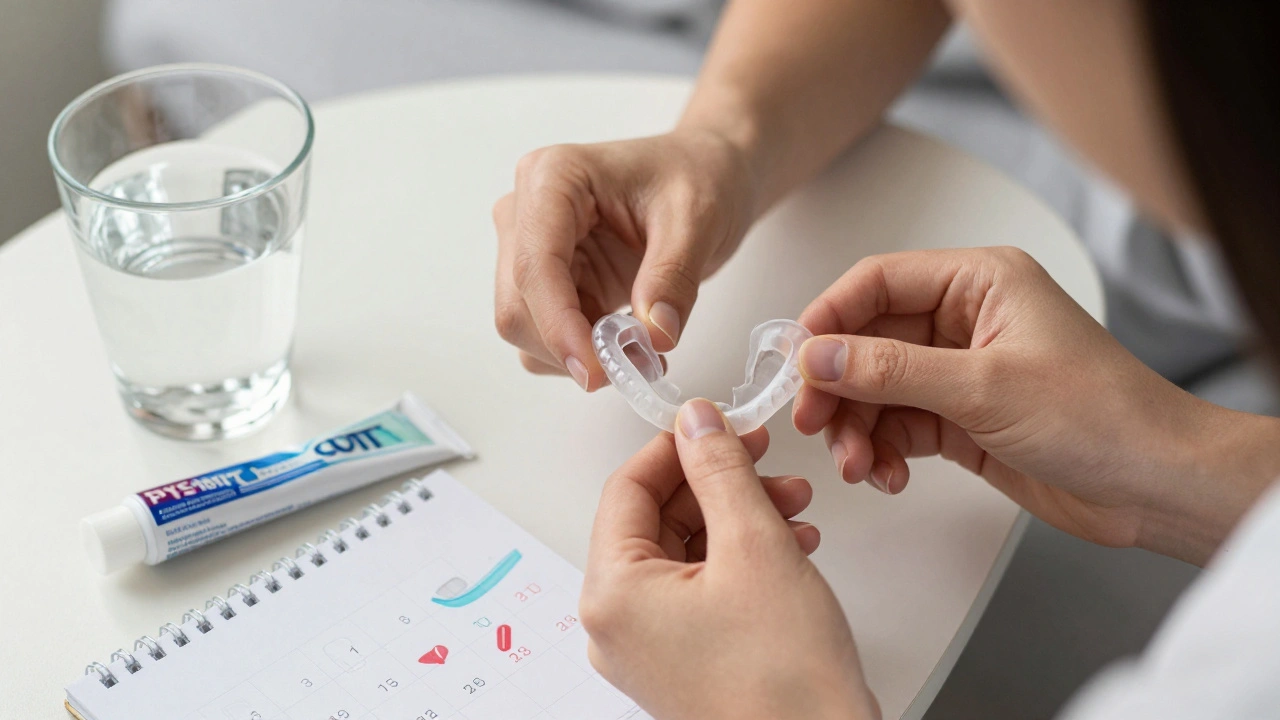 Osoba používá vlastní bělicí formy doma při světlém osvětlení.