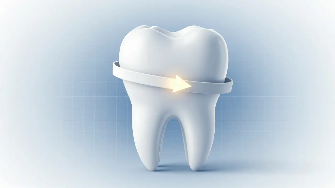Zub s přesně vypočítanou silou od gumičky, která jej posouvá do správné polohy.