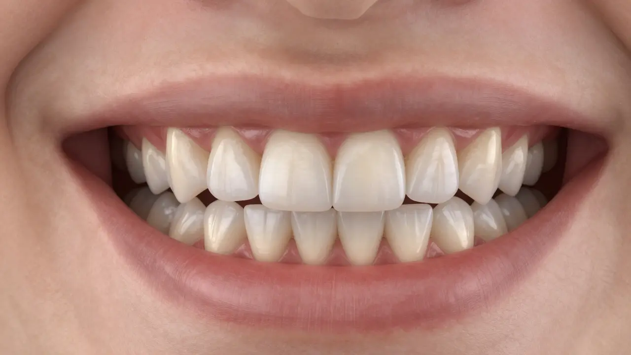 Přirozeně vypadající korunka na implantátu v úsměvu pacienta.