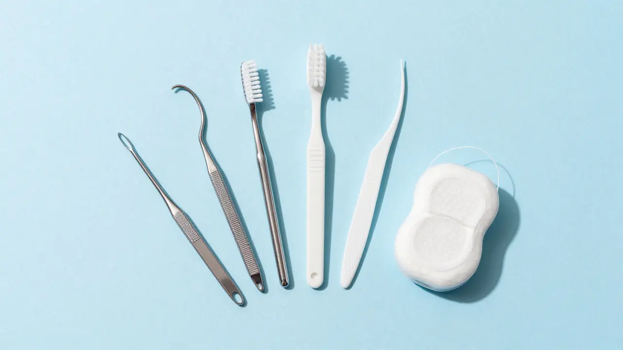 Nástroje na hygienu chrupu položené vedle sebe.