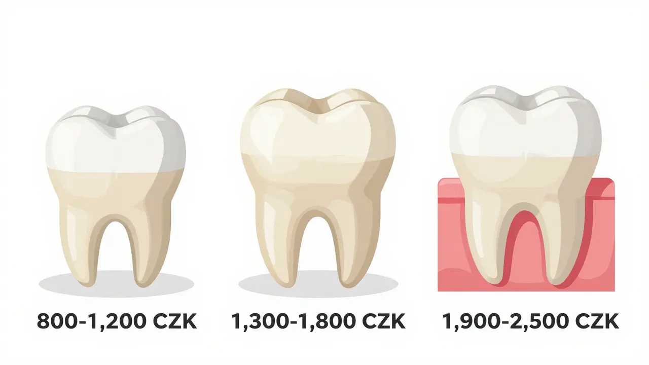 Three types of composite fillings compared by size and location on molars and front teeth.