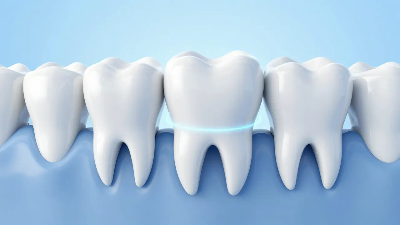 3D model ukázující vztah mléčného zubu a budoucího trvalého zubu v čelisti.