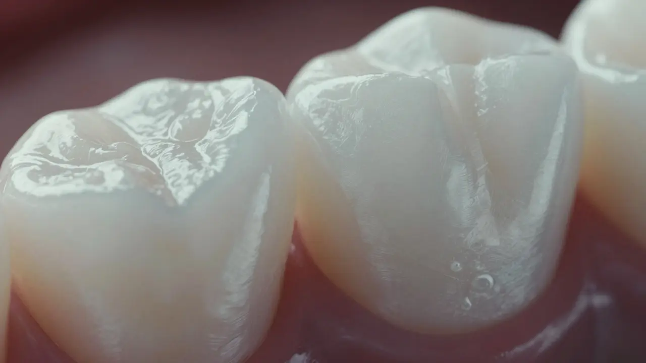 Detail zubního povrchu porovnává hladkost a drsnost plaku.