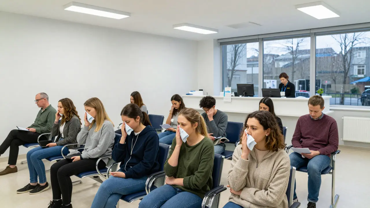 Čekárna zubní pohotovosti s pacienty v Praze