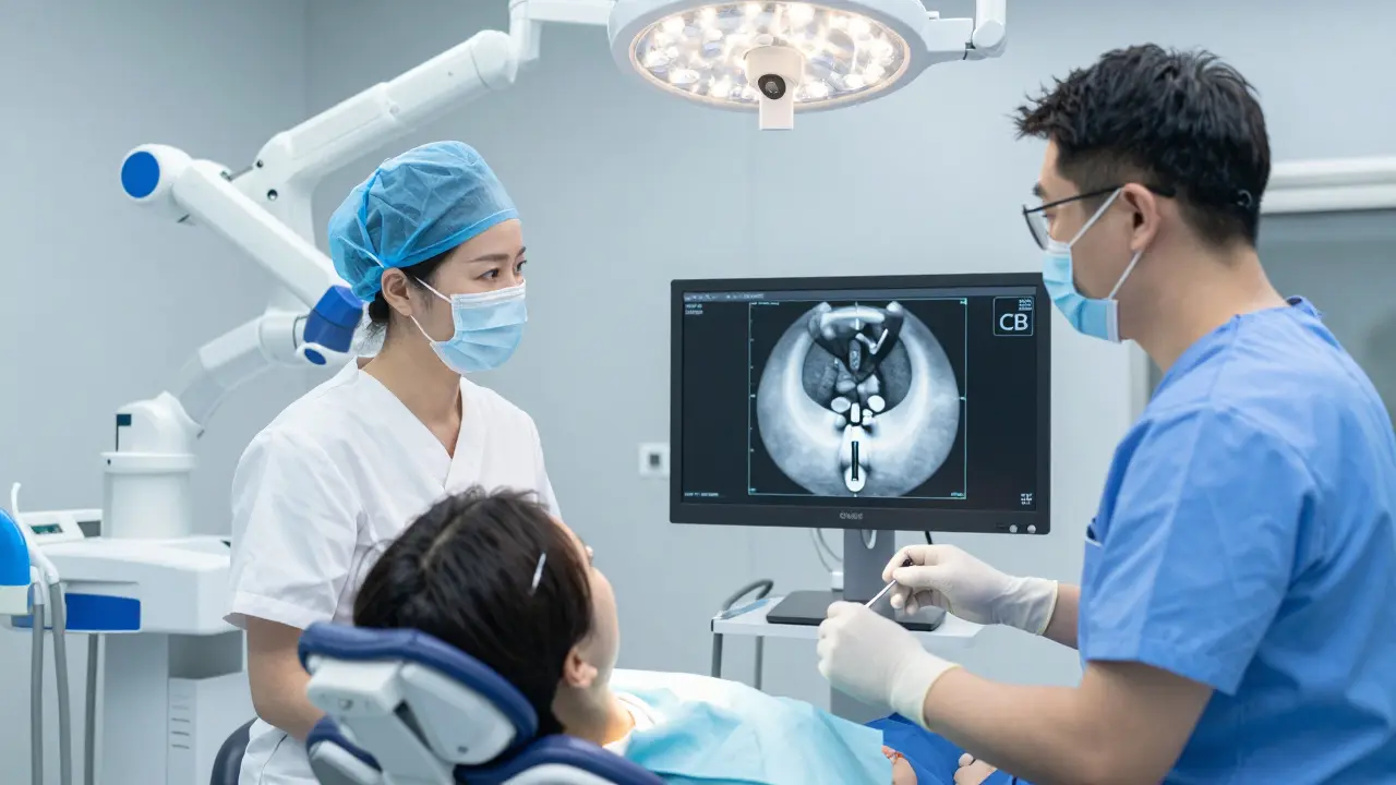 Zubní tým plánuje operaci pomocí 3D skenu v moderní ordinaci
