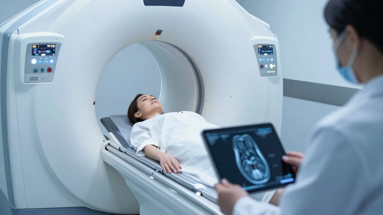 Pacientka podstupující MRI vyšetření pro diagnostiku