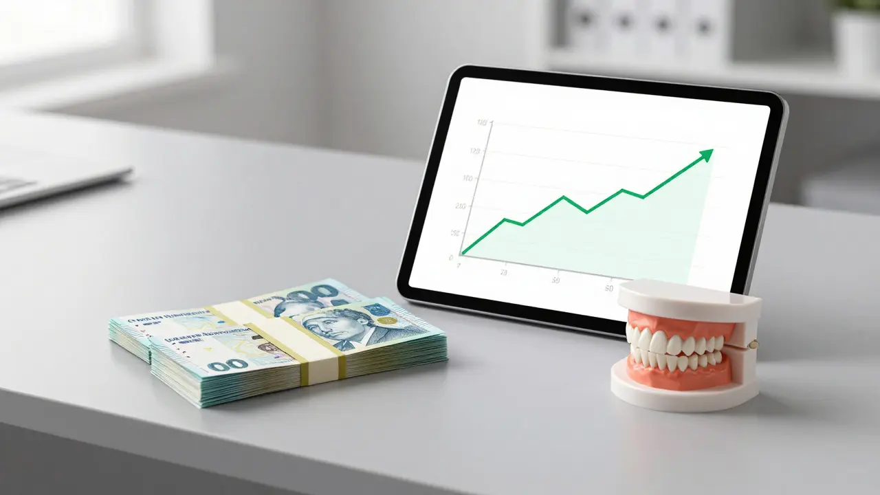 Finanční plánování pro stomatologii s českými korunami a tabletem