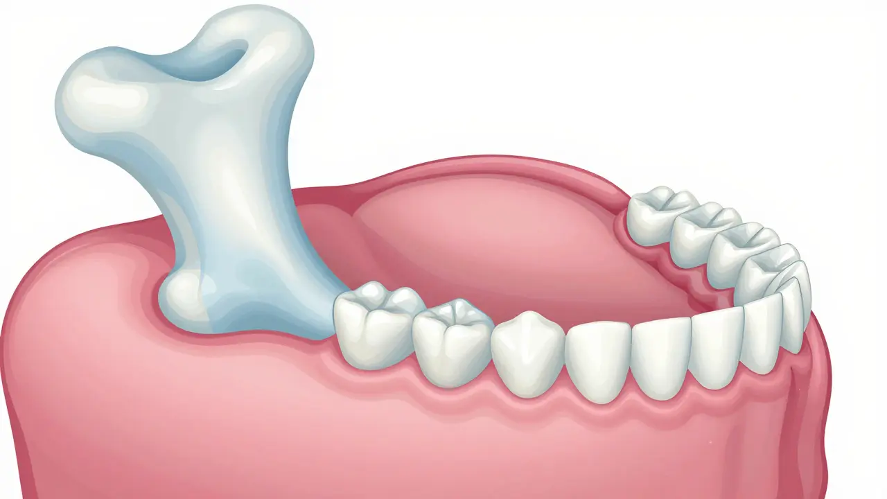 Illustration of jawbone resorption under ill-fitting denture