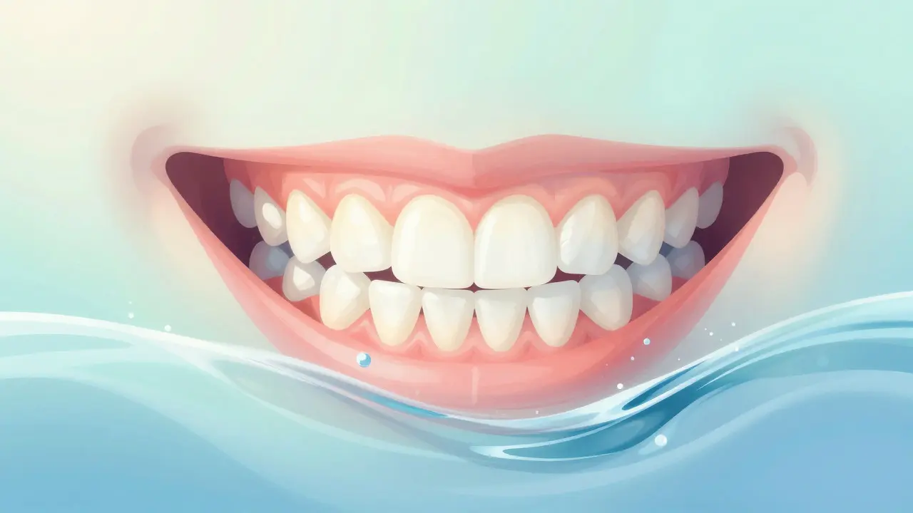 Abstraktní ilustrace zdravých dásní a hydratace