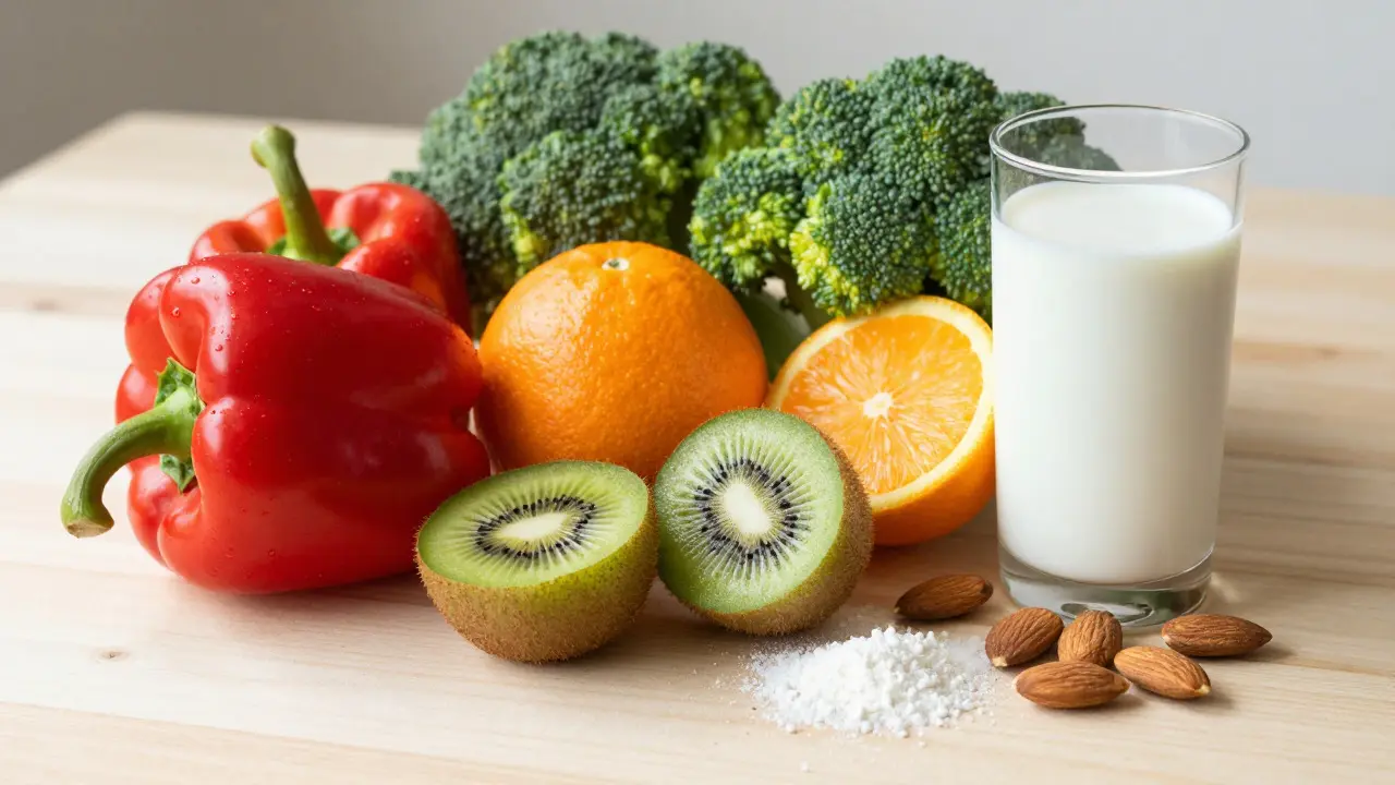 Čerstvé ovoce a zelenina bohaté na vitamín C a vápník