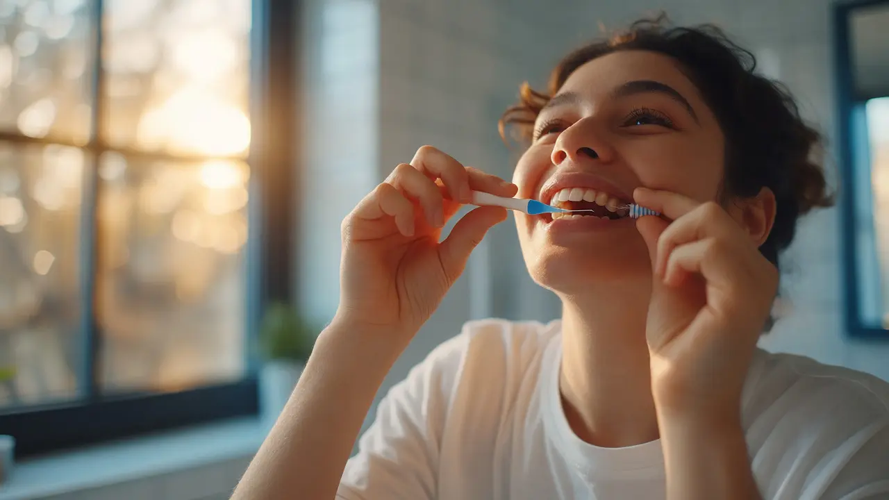 Osoba používající mezizubní pomůcku k prevenci