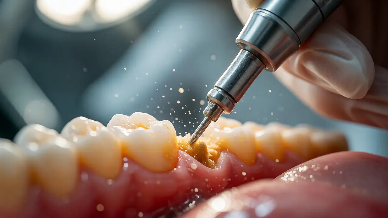 Dentální hygienista odstraňuje zubní kámen ultrazvukem
