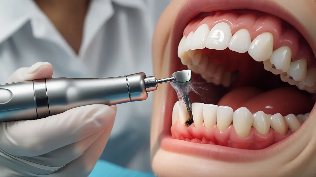 Dentální hygienista odstraňuje zubní kámen ultrazvukem