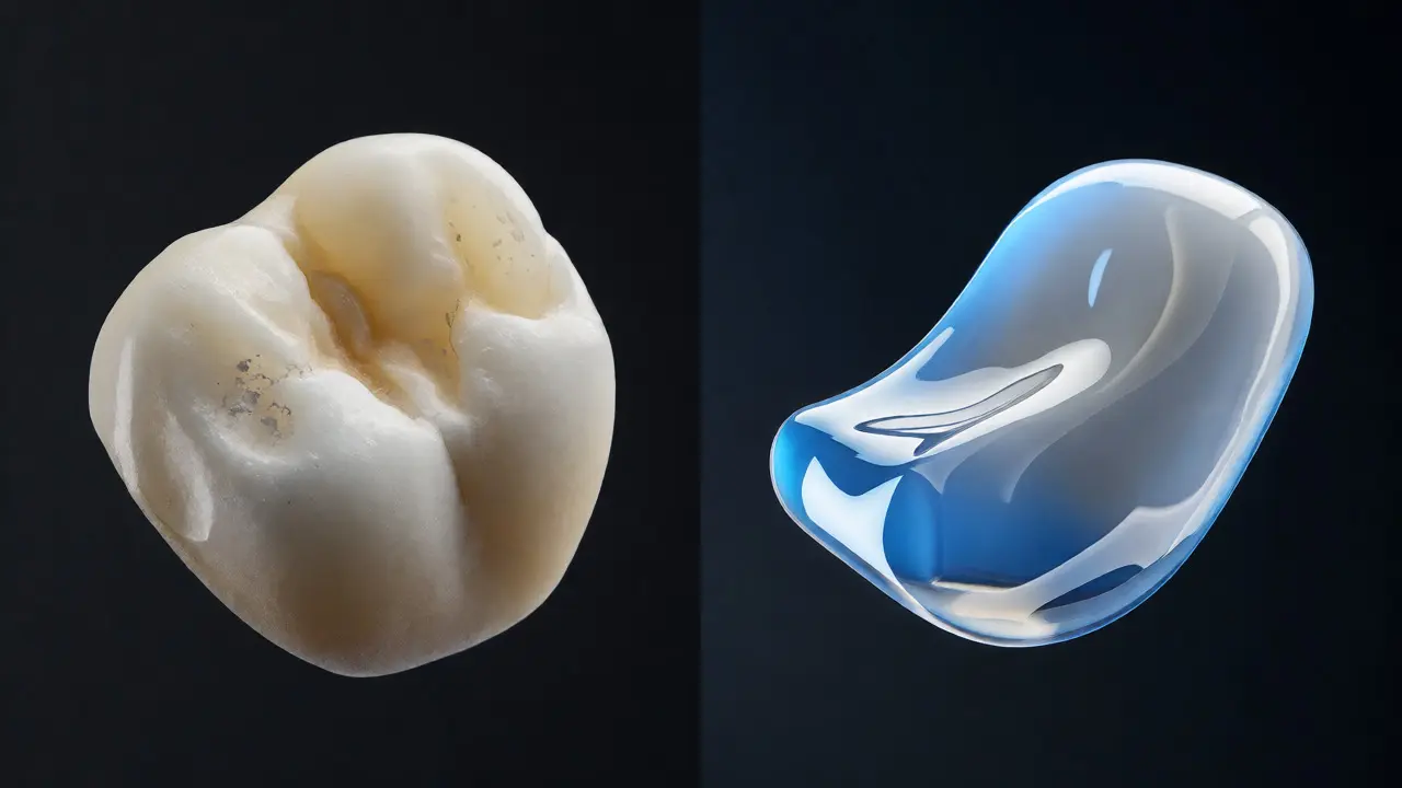 Porovnání textury kompozitního materiálu a lesklé keramiky